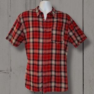 Vans Plaid Button Up Shirt Mens Large Red Black Short Sleeve Skate Off The Wall